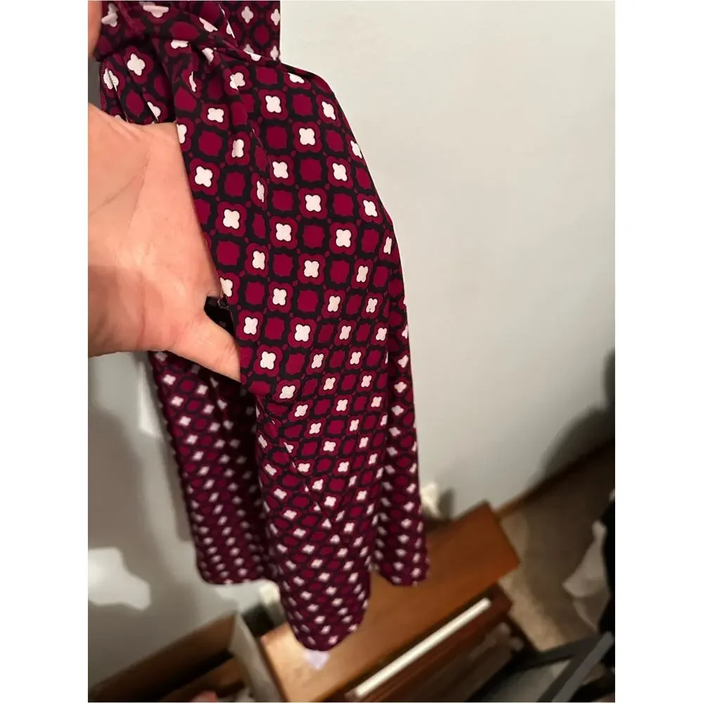 Banana Republic Burgundy Geometric Tie-Waist Midi Dress